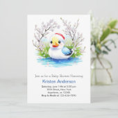 Bloemen Waterverf Duckling Boy Baby shower Kaart (Staand voorkant)