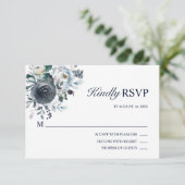 Bloemen Waterverf Dusty Navy Blue RSVP Bruiloft (Staand voorkant)