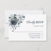 Bloemen Waterverf Dusty Navy Blue RSVP Bruiloft Kaartje (Voorkant)