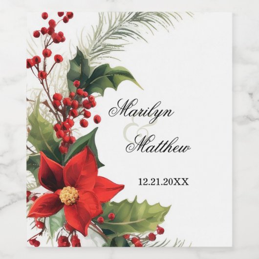 Bloemen Waterverf Eerste Kerstmis Samen Wijn Etiket (Enkel label)