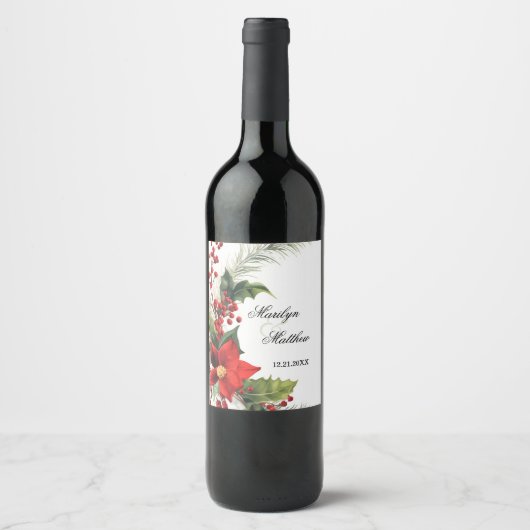 Bloemen Waterverf Eerste Kerstmis Samen Wijn Etiket (Voorkant)