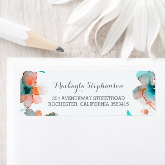 Bloemen Waterverf Elegant Bruiloft Etiket (Insitu)