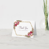 Bloemen Waterverf Elegant Bruiloft Goud Lijst Chic Bedankkaart (Voorkant)
