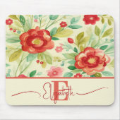  Bloemen Waterverf Elegant Chic Monogram Muismat (Voorkant)