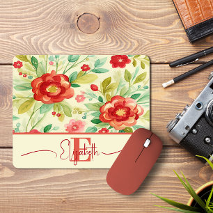 Bloemen Waterverf Elegant Chic Monogram Muismat