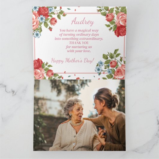 Bloemen Waterverf Elegant Moederdag Kaart (Binnen)