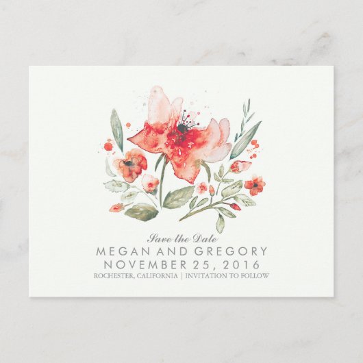 Bloemen waterverf Elegant Save the Date Aankondigingskaart (Voorkant)