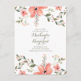 Bloemen Waterverf Elegant Save the Date Aankondigingskaart