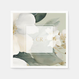 Bloemen Waterverf Foliage Overlay & Initialen Servet