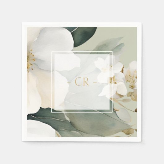 Bloemen Waterverf Foliage Overlay & Initialen Servet (Voorkant)