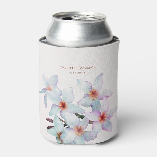 Bloemen Waterverf Frangipani Terracotta Bruiloft Blikjeskoeler (Blikje Voorkant)