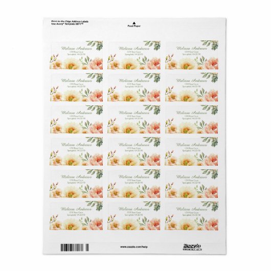  Bloemen Waterverf Gepersonaliseerd adres Etiket (Full Sheet)