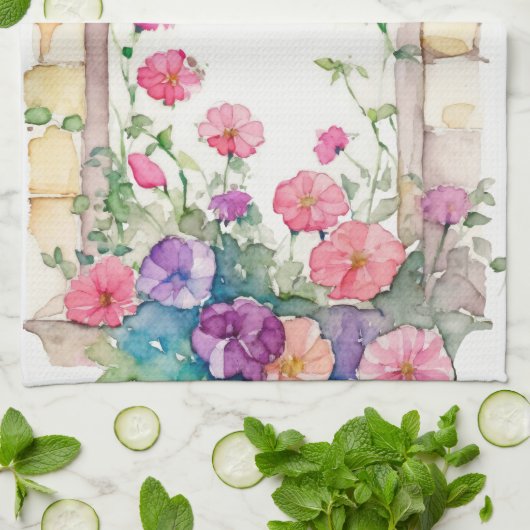 Bloemen Waterverf geschilderde boog Theedoek (Gevouwen)