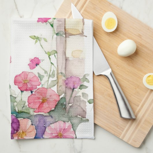 Bloemen Waterverf geschilderde boog Theedoek (Quarter Fold)