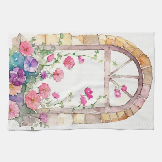 Bloemen Waterverf geschilderde boog Theedoek (Horizontaal)