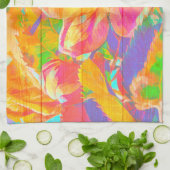 Bloemen waterverf geverfd houtgeel roze theedoek (Gevouwen)