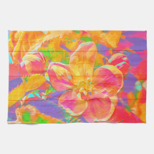 Bloemen waterverf geverfd houtgeel roze theedoek