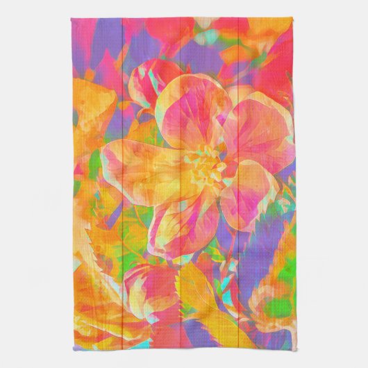 Bloemen waterverf geverfd houtgeel roze theedoek (Verticaal)