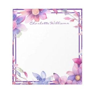 Bloemen Waterverf grens gepersonaliseerd Notitieblok