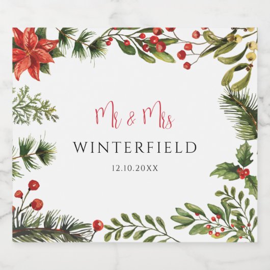 Bloemen Waterverf groen bruiloft Sparkling Wijnetiket (Enkel label)