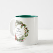 Bloemen Waterverf Groen Familie Kerst Custom Tweekleurige Koffiemok (Voorkant links)