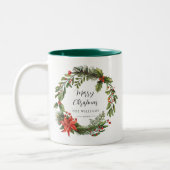 Bloemen Waterverf Groen Familie Kerst Custom Tweekleurige Koffiemok (Links)