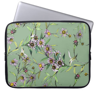 Bloemen Waterverf: groen naadloos patroon Laptop Sleeve