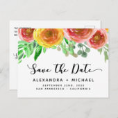 Bloemen Waterverf Hand Lettered Save the Date Aankondigingskaart (Voorkant / Achterkant)