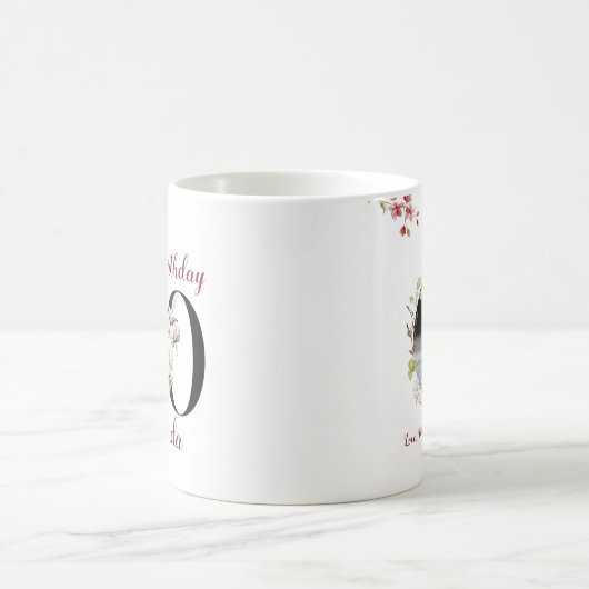 Bloemen Waterverf Happy 60th Birthday Custom Foto Koffiemok (Center)