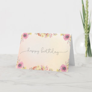 Bloemen Waterverf Happy Birthday Kaart