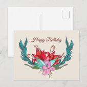 Bloemen Waterverf Happy Birthday Tekening Briefkaart (Voorkant / Achterkant)