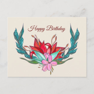 Bloemen Waterverf Happy Birthday Tekening Briefkaart