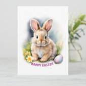Bloemen Waterverf Happy Easter Bunny Met Ei Feestdagenkaart (Staand voorkant)