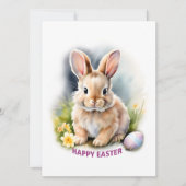 Bloemen Waterverf Happy Easter Bunny Met Ei Feestdagenkaart (Voorkant)