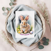 Bloemen Waterverf Happy Easter Bunny Met Ei Feestdagenkaart