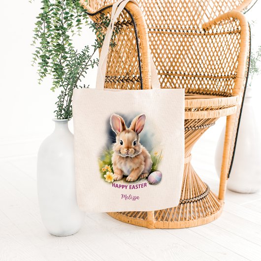 Bloemen Waterverf Happy Easter Bunny Met Ei Tote Bag