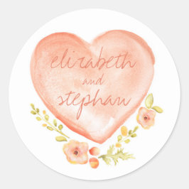 Bloemen waterverf hart bruiloft ronde sticker