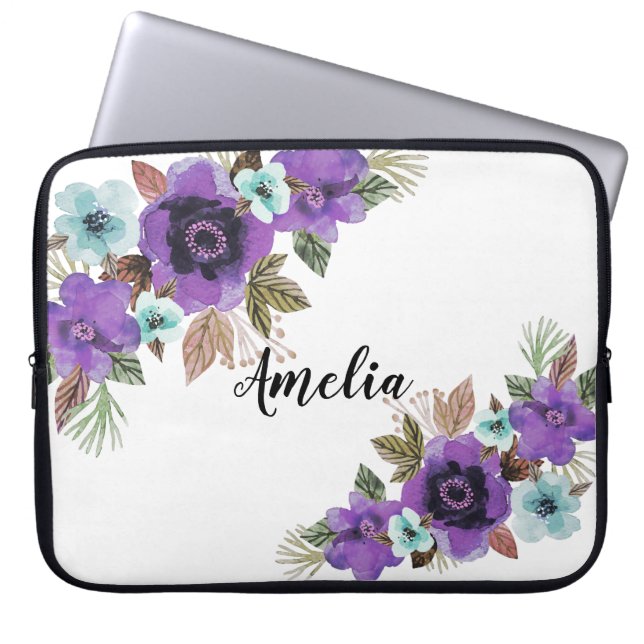 Bloemen waterverf heldere romantische florale kree laptop sleeve (Voorkant)