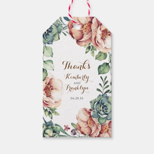 Bloemen waterverf herfst ivoor bruiloft cadeaulabel (Voorkant)