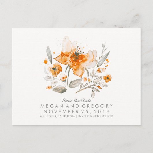 Bloemen waterverf  herfst Save the Date Aankondigingskaart (Voorkant)