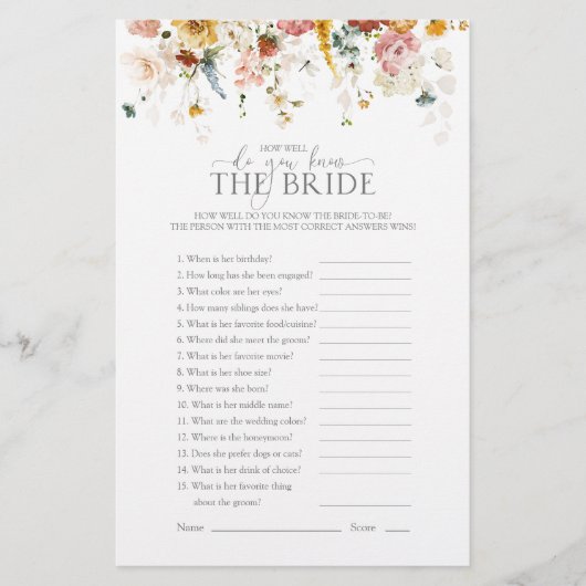 Bloemen Waterverf Hoe goed ken je douchegame (Voorkant)