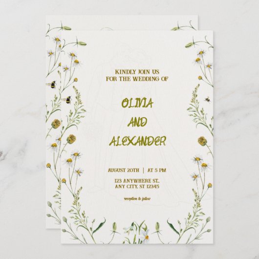 Bloemen Waterverf Illustratie Huwelijksuitnodiging Kaart (Voorkant / Achterkant)