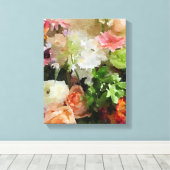 Bloemen Waterverf in Peach & Green Canvas Afdruk (Insitu (Houten vloer))