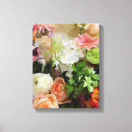 Bloemen Waterverf in Peach & Green Canvas Afdruk