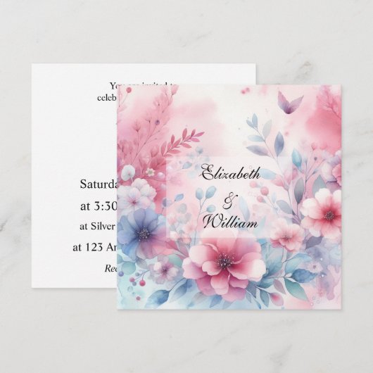 Bloemen waterverf in zachte pastelkleuren kaart (Voorkant / Achterkant)