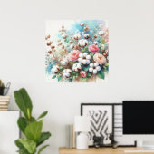 Bloemen waterverf in zachte pastelkleuren poster (Thuiskantoor)