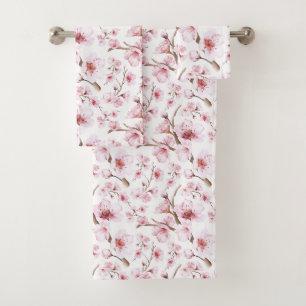 Bloemen Waterverf Kersenbloesems Roze Wit Bad Handdoek