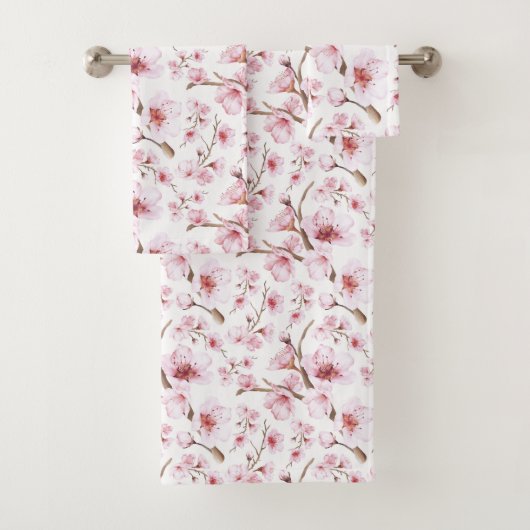 Bloemen Waterverf Kersenbloesems Roze Wit Bad Handdoek (Insitu)