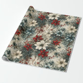 Bloemen Waterverf Kerstmis Poinsettia Cadeaupapier (Uitgerold)