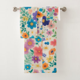 Bloemen Waterverf Kleurrijk Gepersonaliseerd Patro Bad Handdoek